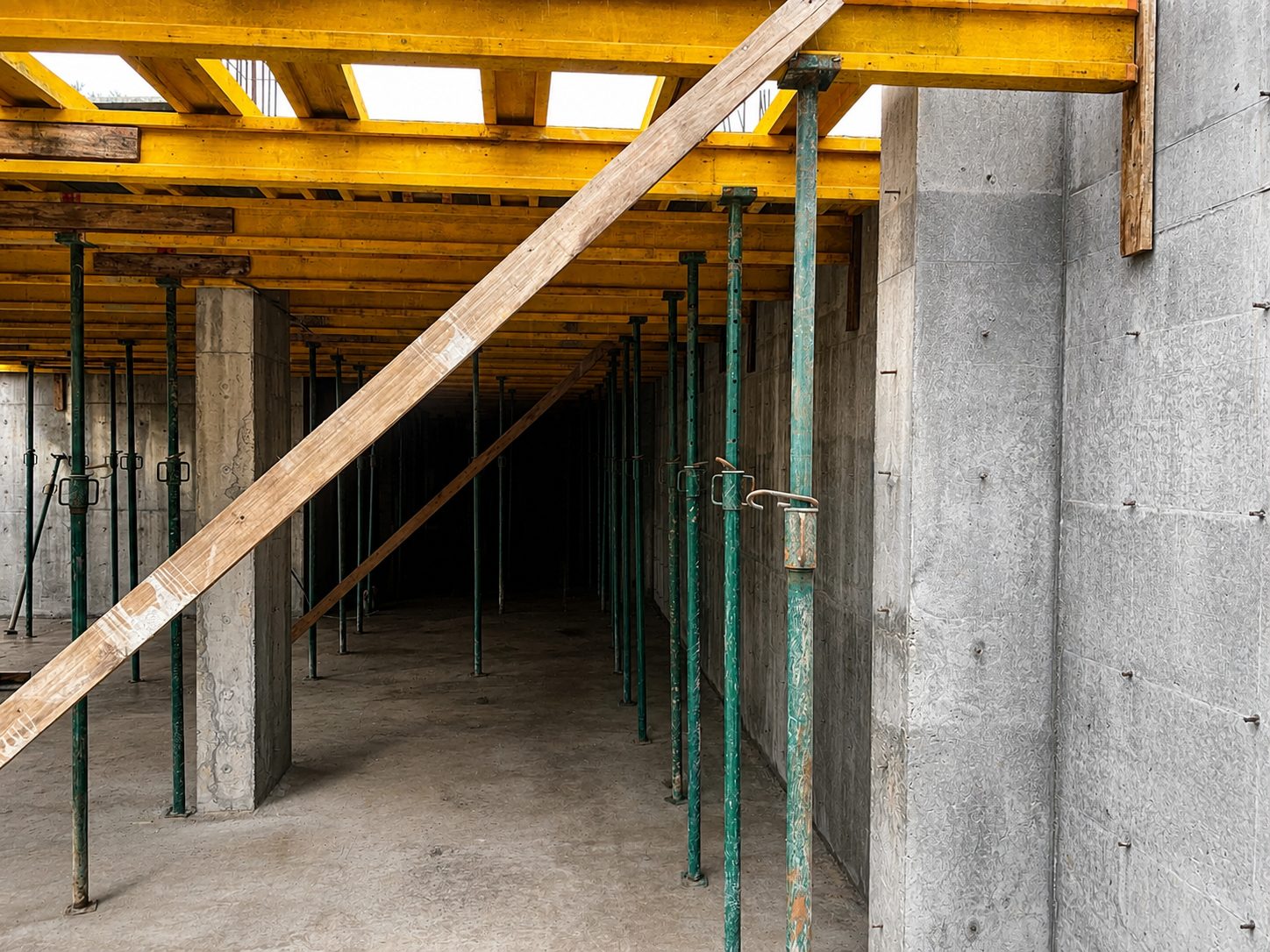 Suspended slab propping and formwork installed to add a new storey on an existing structure